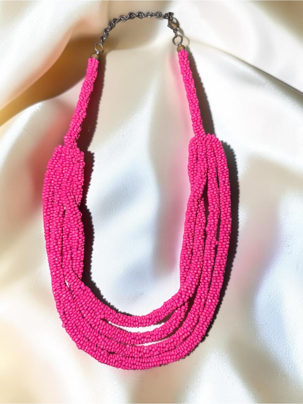 Hot Pink Multi Strand Seed Bead Statement Necklace - Picture 6 of 6